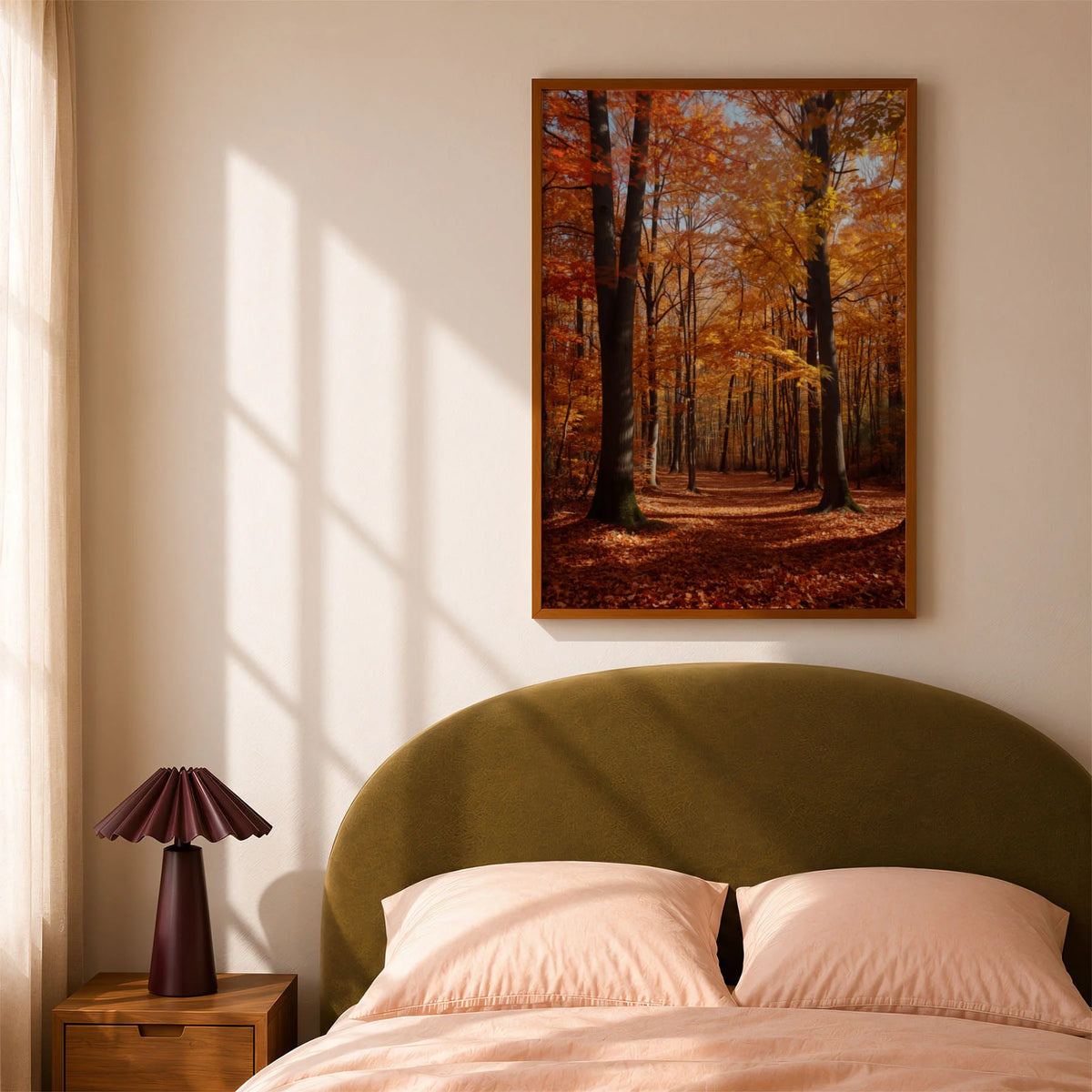 Framed Poster No Mount A2 - Expansive peaceful forest landscape dominated by warm autumn tones and perspective composition
