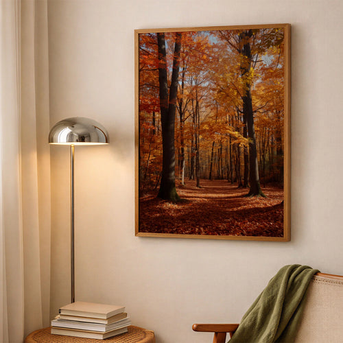 Hahnemuhle Photo Lustre A4 - Seasonal forest art with luminous golden leaves and intimate perspective down forest pathway