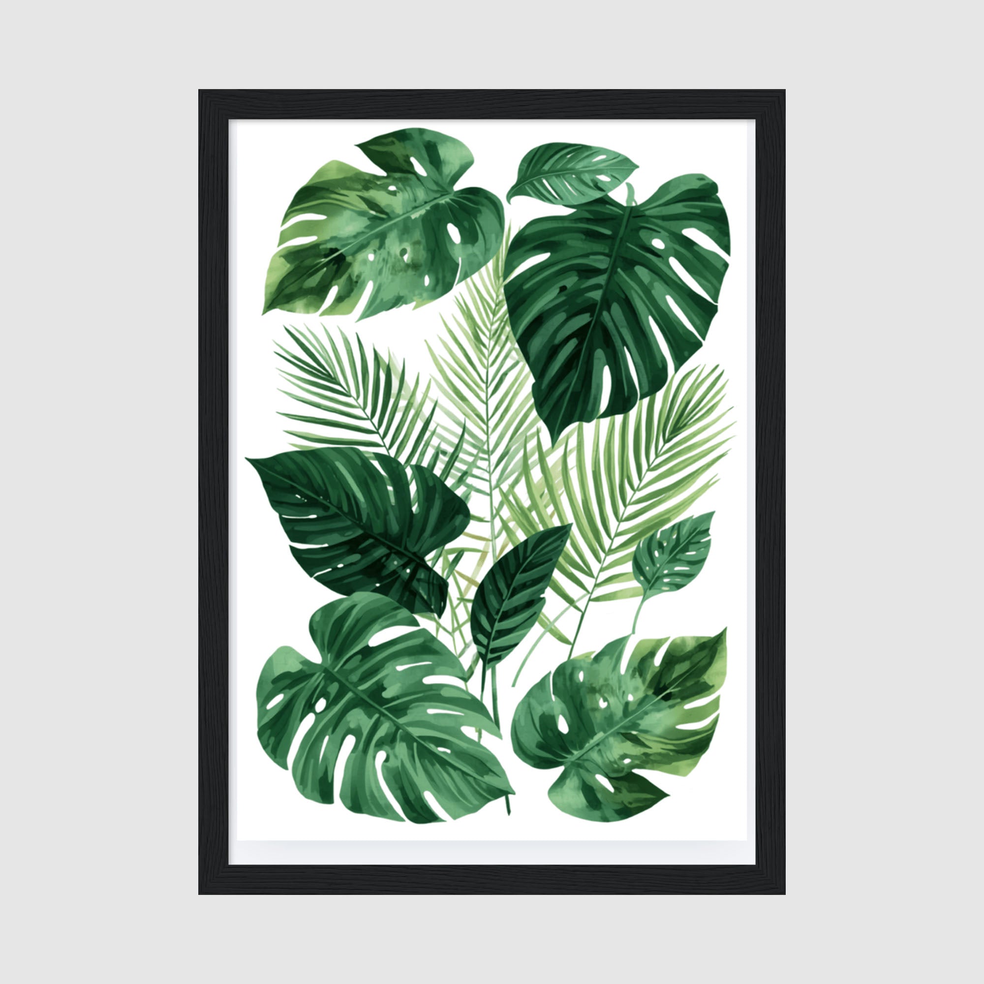 Framed Poster A4 Classic Black - Detailed green Monstera leaf illustration with modern botanical styling on archival paper