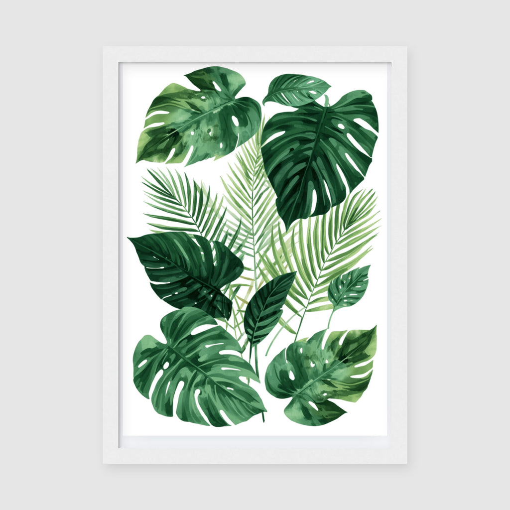 Framed Poster A3 Classic White - Large-scale Monstera leaf print in neutral tones displayed in white frame