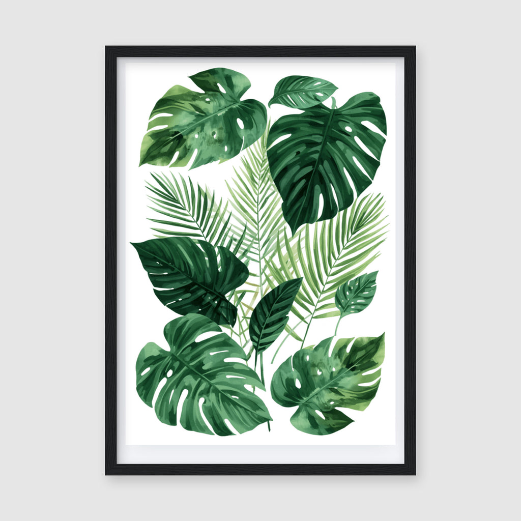 Framed Poster A2 Classic Wood - Oversized botanical Monstera leaf artwork mounted in warm natural wood frame