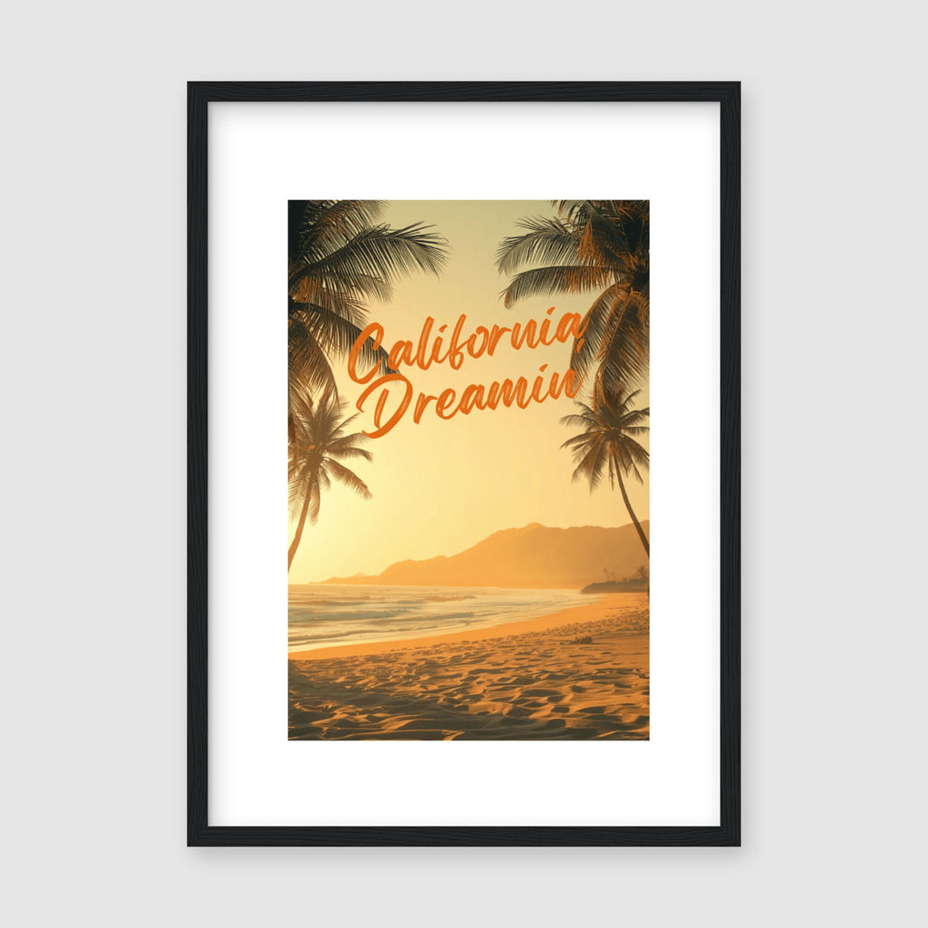 Framed Poster A2 Wood Frame - Expansive desert landscape with mountains and golden hour sky capturing California dreaming aesthetic