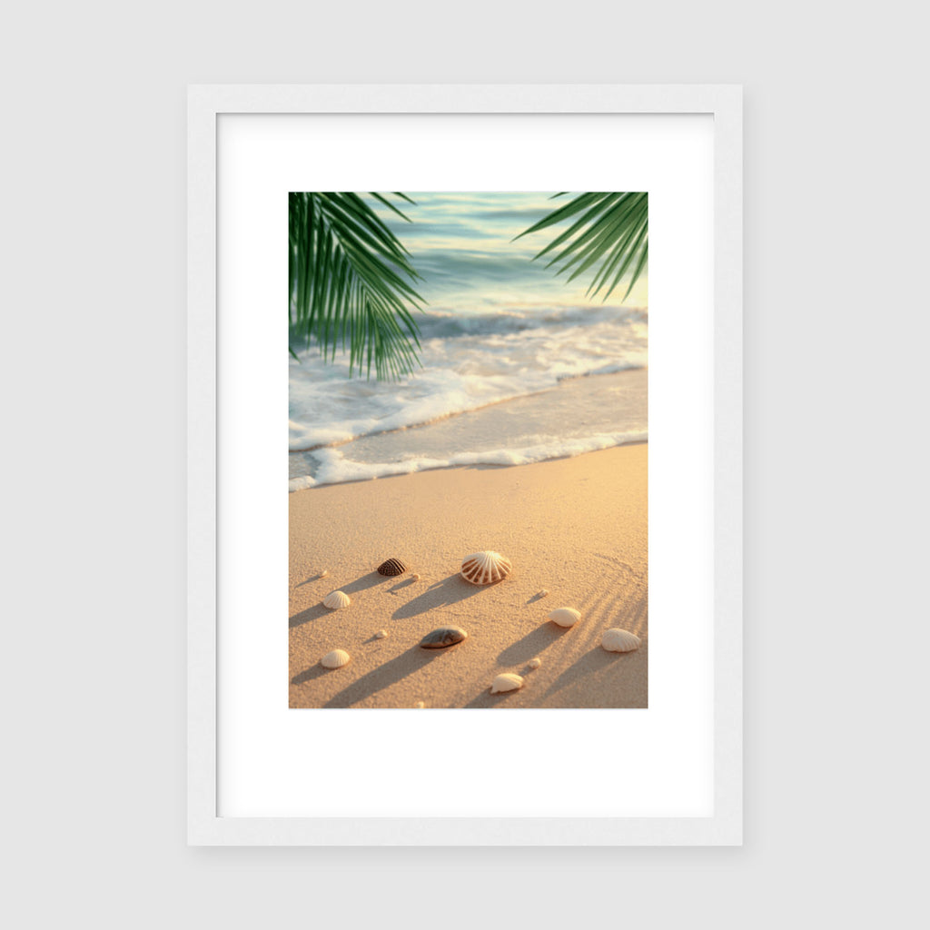 Framed Poster A3 Classic White Frame - Peaceful ocean wave artwork with calming aqua tones and coastal landscape