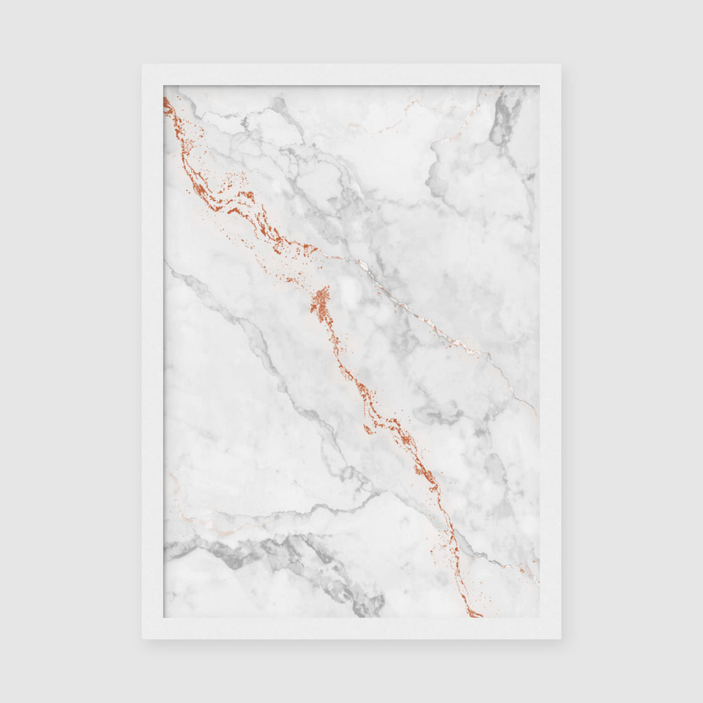Framed Poster A3 White Frame - Modern marble pattern featuring gray veining and copper accents on archival matte paper