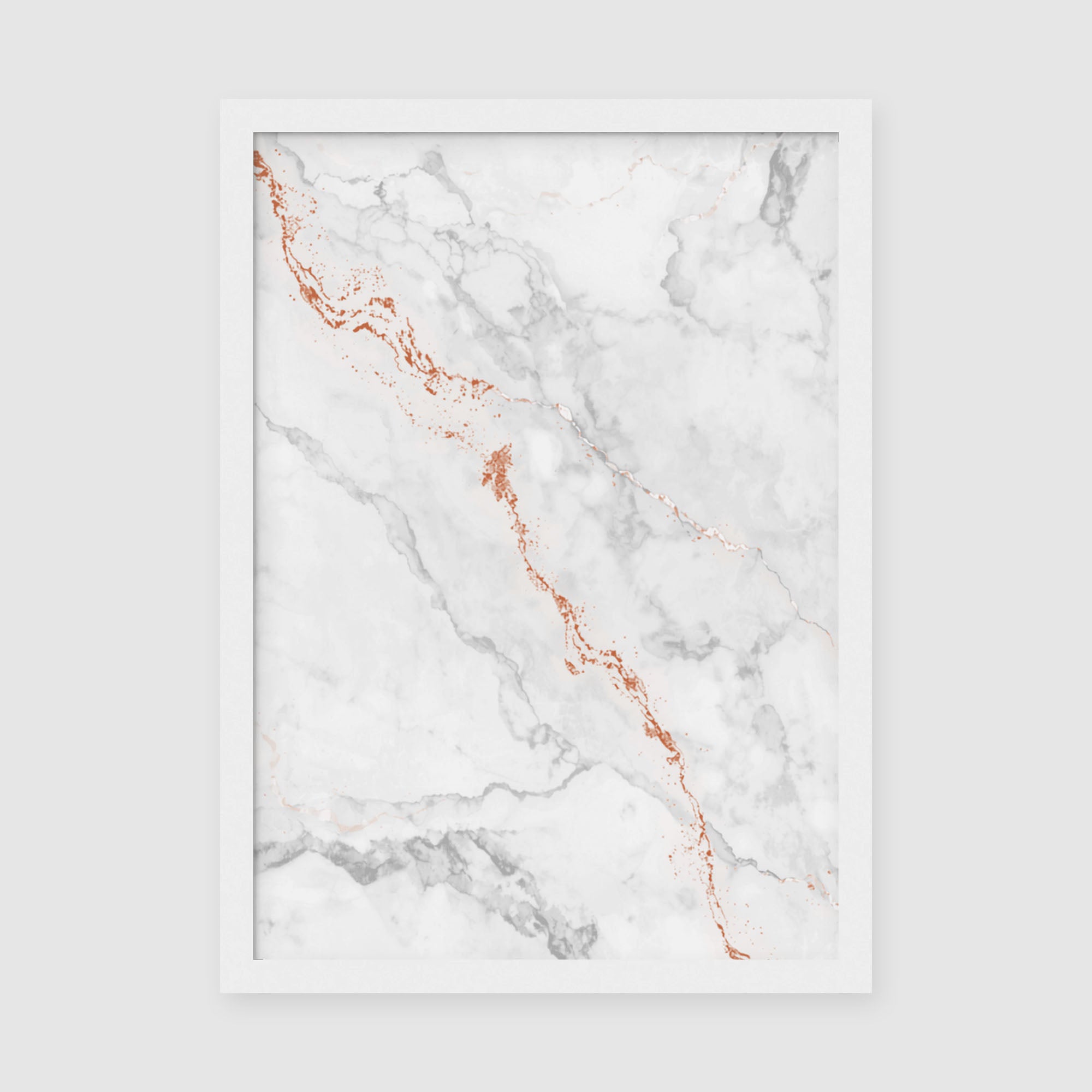 Framed Poster A3 White Frame - Modern marble pattern featuring gray veining and copper accents on archival matte paper