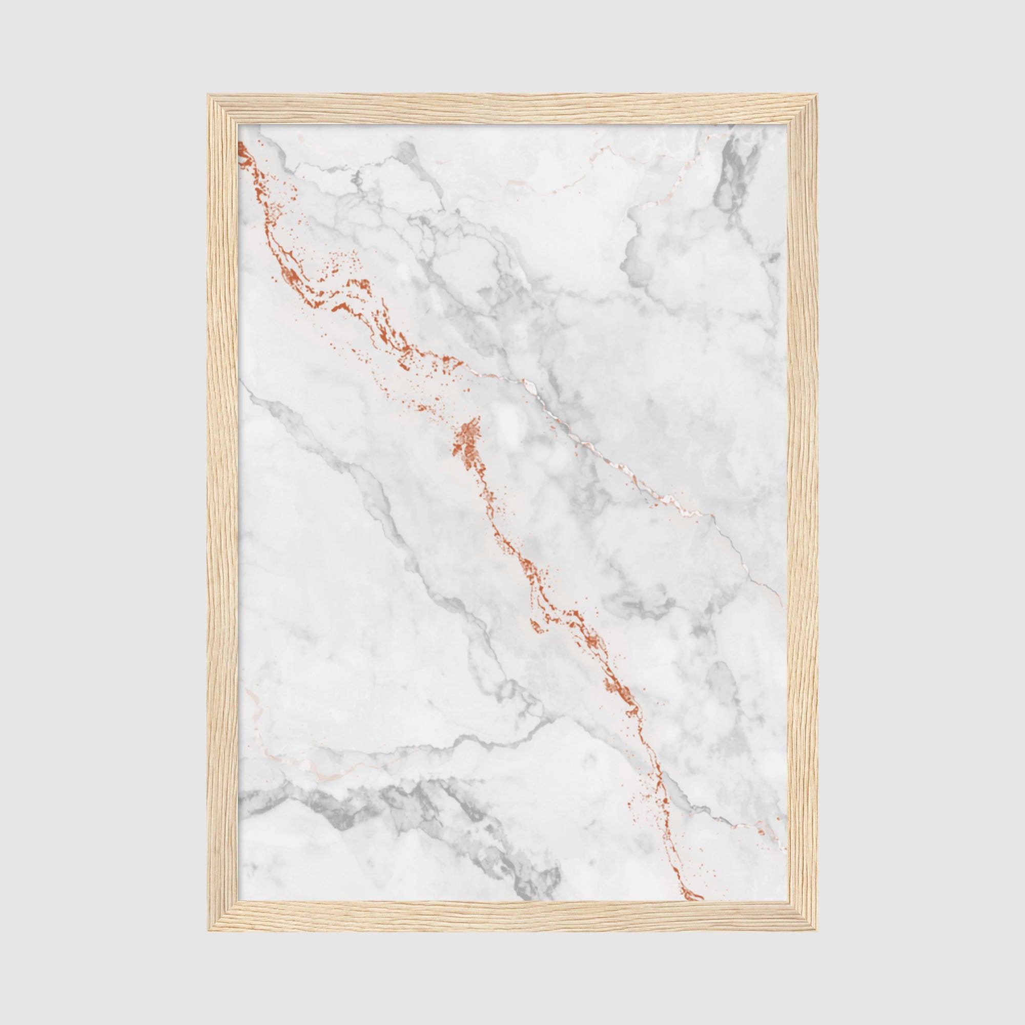 Framed Poster A2 Wood Frame - Elegant marble wall art with copper metallic details on premium white paper stock