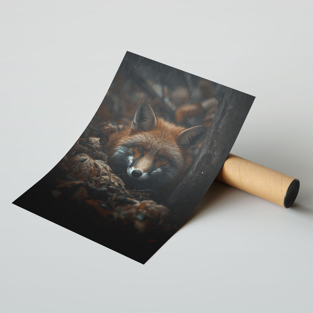 Framed Fox Print A2 Natural Wood - Statement size fox portrait print with professional gallery presentation in natural wood frame