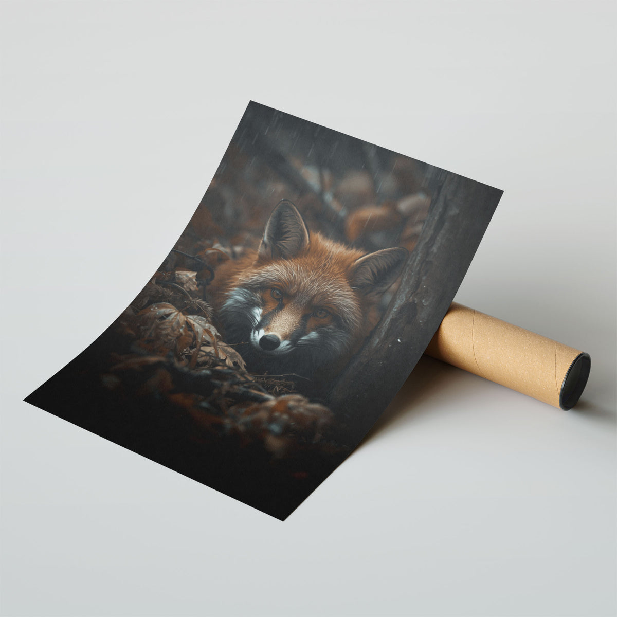 Framed Fox Print A2 Natural Wood - Statement size fox portrait print with professional gallery presentation in natural wood frame