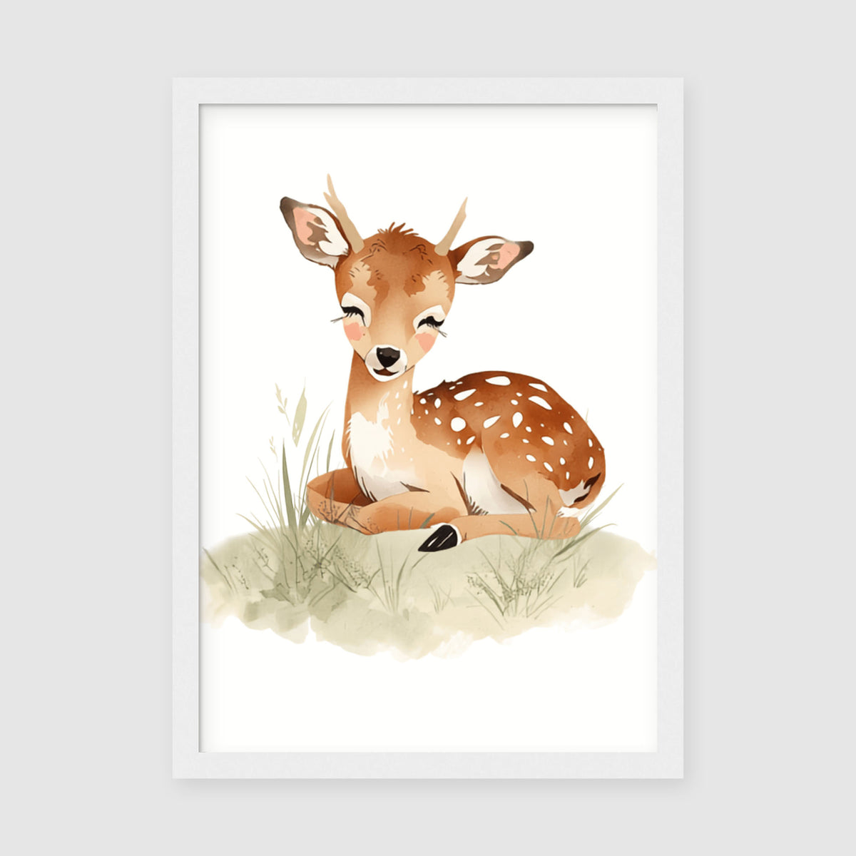 Hahnemuhle Photo Lustre A2 Classic Black Frame - Large format framed print of serene fawn illustration with detailed spotted coat pattern in warm woodland colours