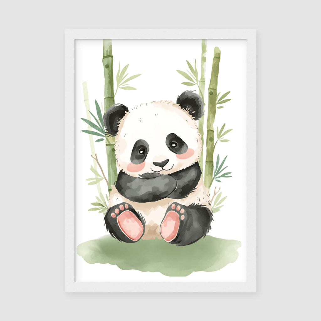 Hahnemuhle Photo Lustre A2 Classic Black Frame - Large format adorable panda artwork with intricate bamboo foliage and soft pastel tones