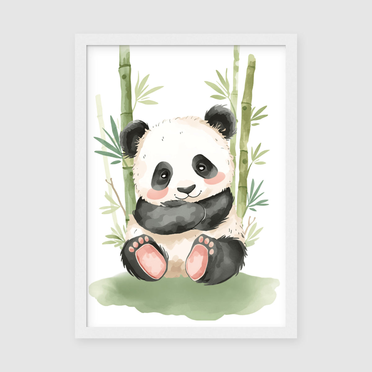 Hahnemuhle Photo Lustre A2 Classic Black Frame - Large format adorable panda artwork with intricate bamboo foliage and soft pastel tones