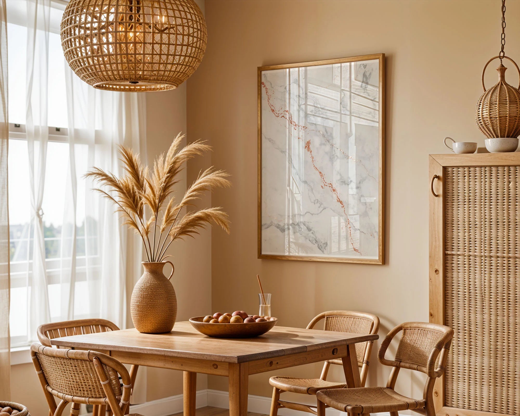 Framed Poster A3 Black Frame - Sophisticated marble texture print with copper metallic veins on luxury archival paper