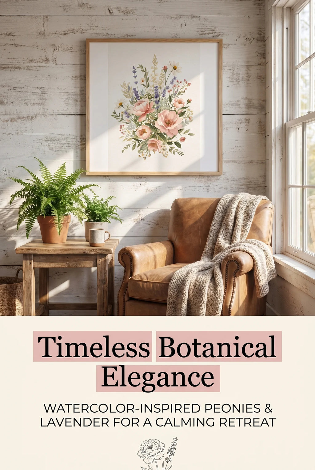 Framed Botanical Wall Art - Full composition of gathered wildflower arrangement with pink, cream, purple, and golden tones in elegant watercolor style