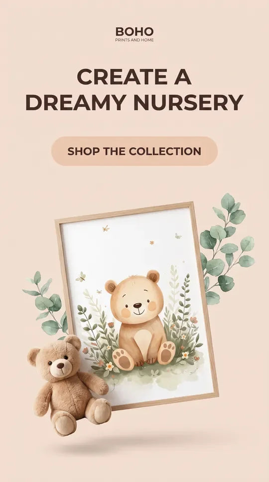 Baby Bear Woodland Framed Print: Nursery Wall Art A2-A4