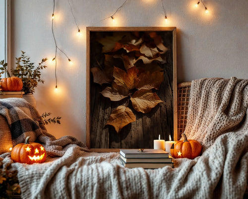 Framed Poster A2 Classic Wood Frame - Autumn leaves display with golden highlights and deep shadows creating dimensional fall nature art