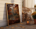 Framed Poster A3 Classic White Frame - Golden autumn trees reflected in calm lake with soft light filtering through woodland