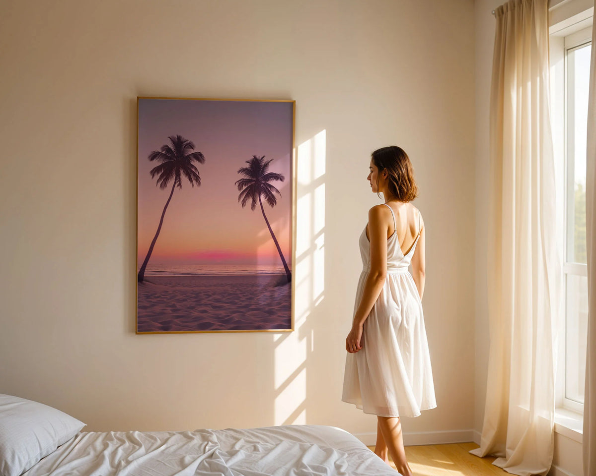 Framed Poster A4 No Mount - Archival quality print of palm trees and sunset gradient on matte paper ready for framing in various sizes