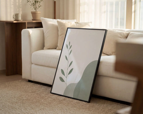 Framed Poster A4 No Frame - Contemporary botanical artwork showcasing layered geometric leaf shapes in varying shades of soft green