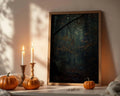 Framed Poster A2 Classic Wood Frame - Contemplative autumn rain scene showing layered forest depths with golden leaves and ethereal atmospheric effects