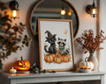 Framed Print A4 With Mount - Delicate seasonal illustration of woodland creatures with festive pumpkin patch and scattered autumn foliage