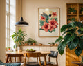 Framed Poster A3 Classic Black - Nature-inspired hummingbird and hibiscus artwork with rich colors on archival quality paper