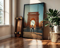 Framed Poster A2 Classic White Frame - Action-packed skate art featuring architectural landmark with warm terracotta tones and bright sky