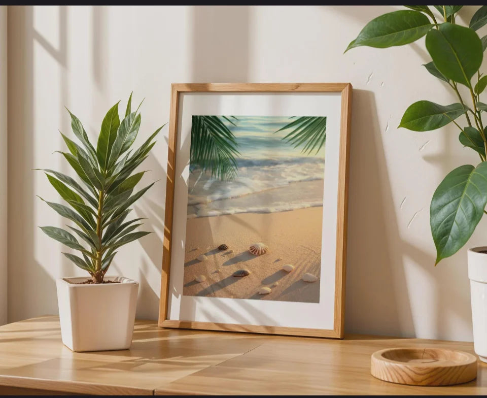Framed Poster A3 Classic Wood Frame - Ocean wave framed art displaying rolling waves with minimalist coastal aesthetic