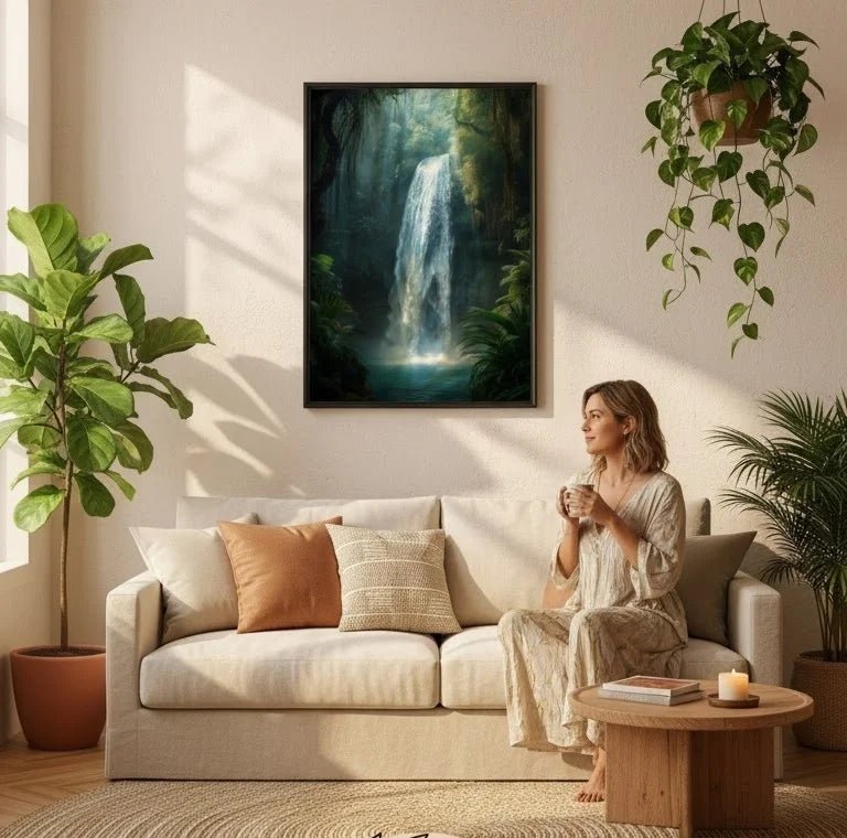 Jungle Waterfall Framed Poster: Tropical Forest Wall Art A4-A2