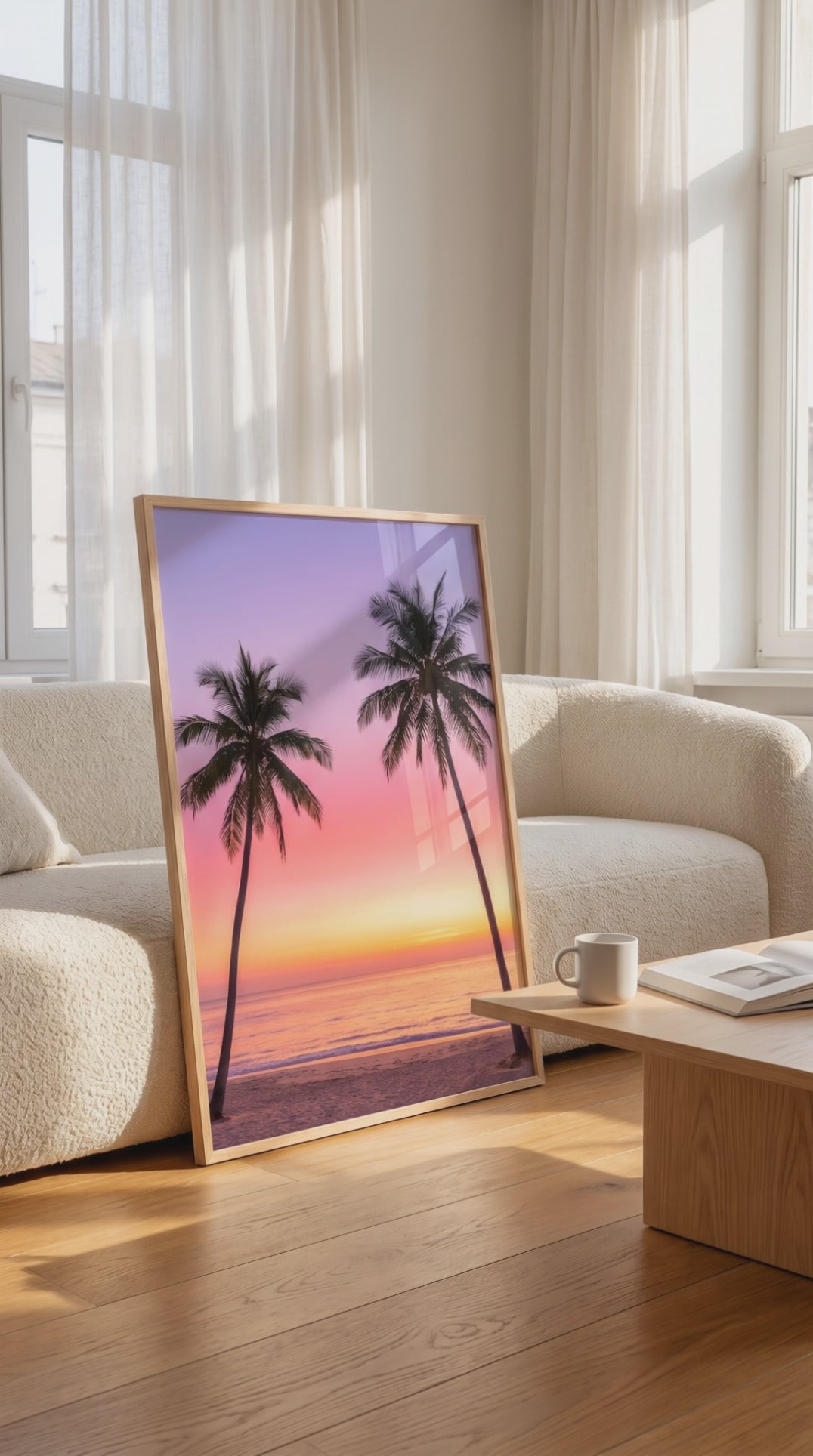 Sunset Palm Beach Framed Poster: Tropical Wall Art A4-A2