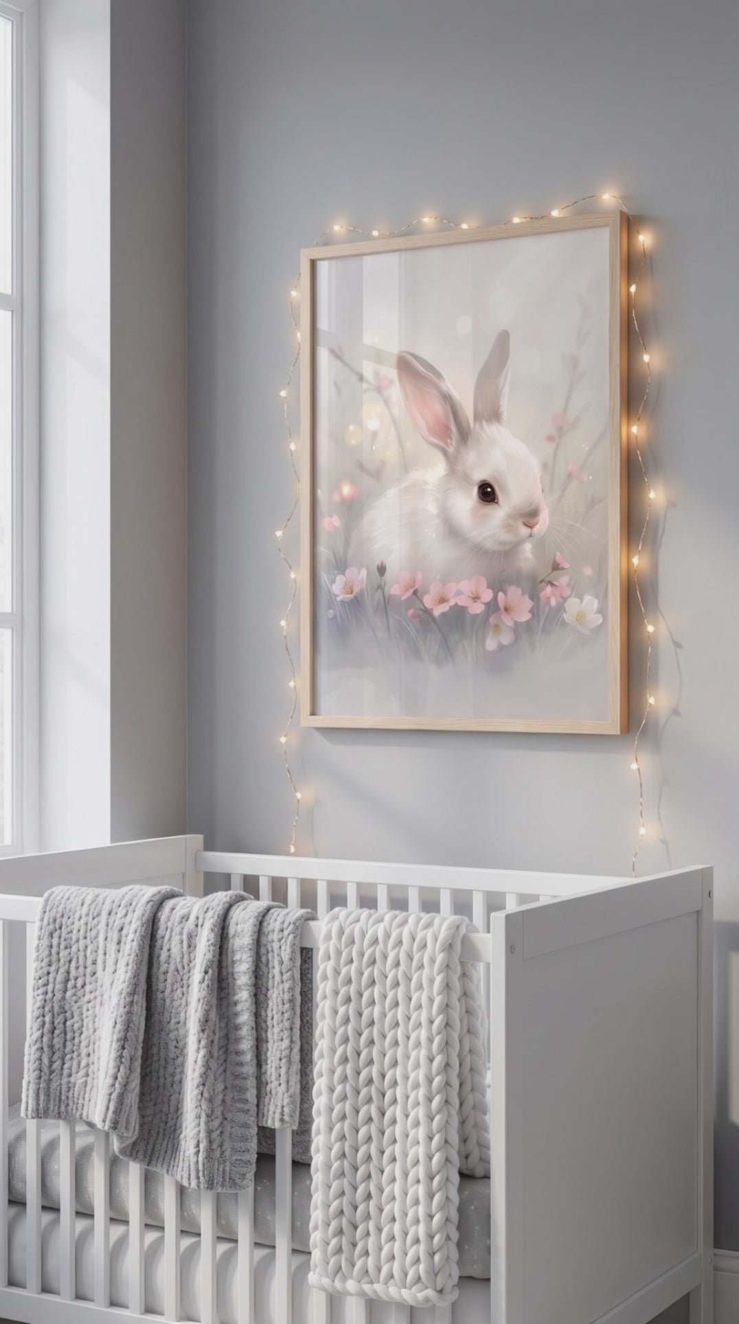 White Bunny Nursery Print: Baby Rabbit Framed Art A4 A3 A2
