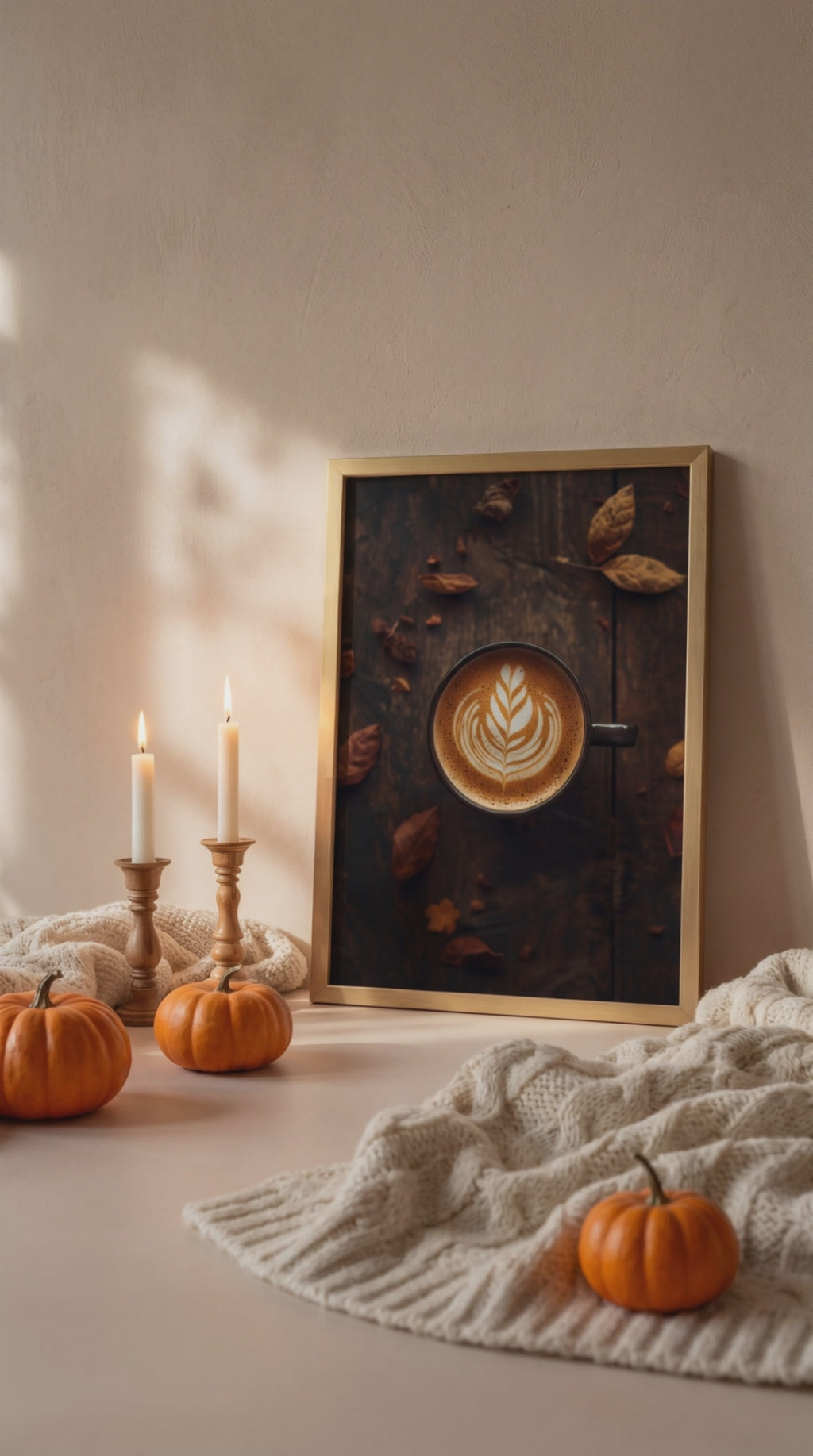 Autumn Latte Art Framed Poster: Coffee Cafe Wall Decor A4-A2