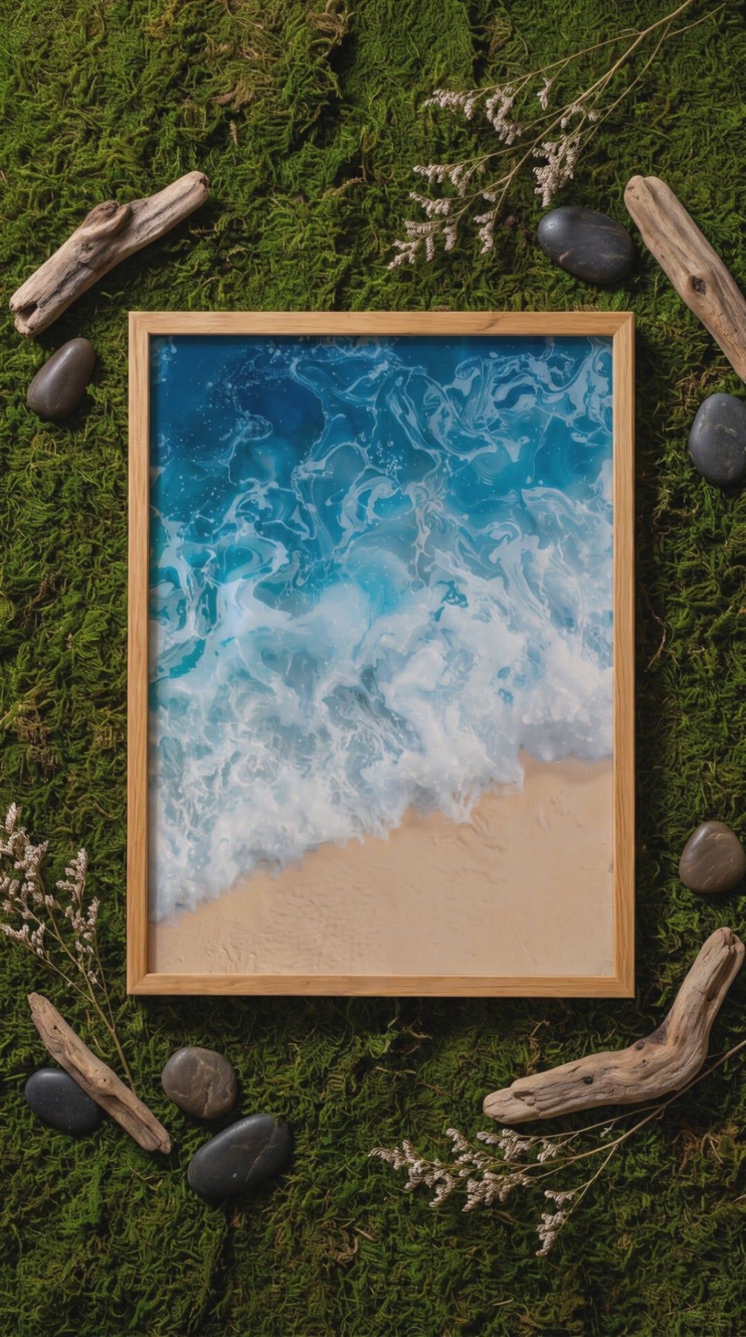Ocean Waves Framed Print: Coastal Beach Wall Art Resin Style A4-A2