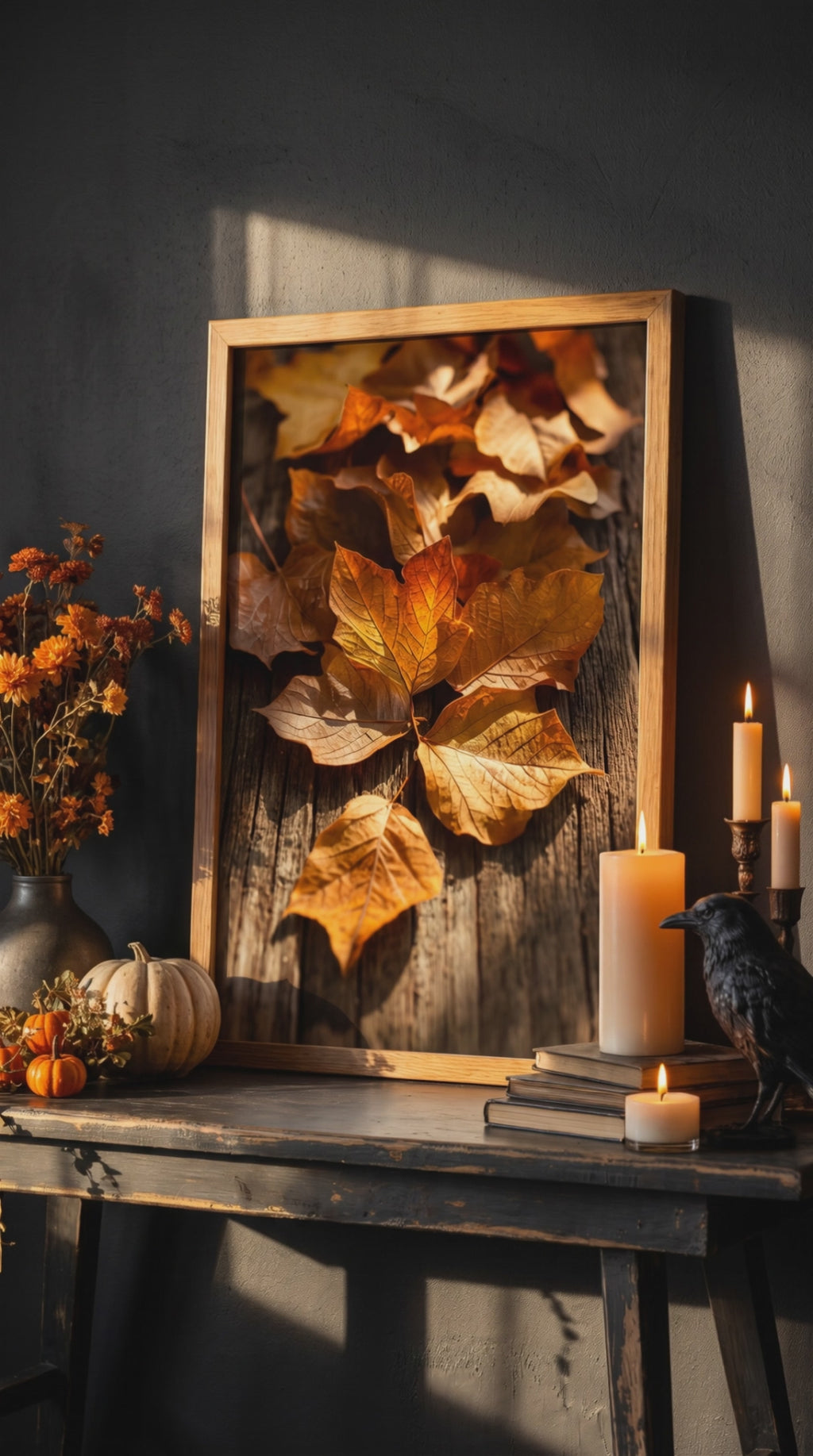 Autumn Leaves Framed Print: Golden Fall Decor A4-A2