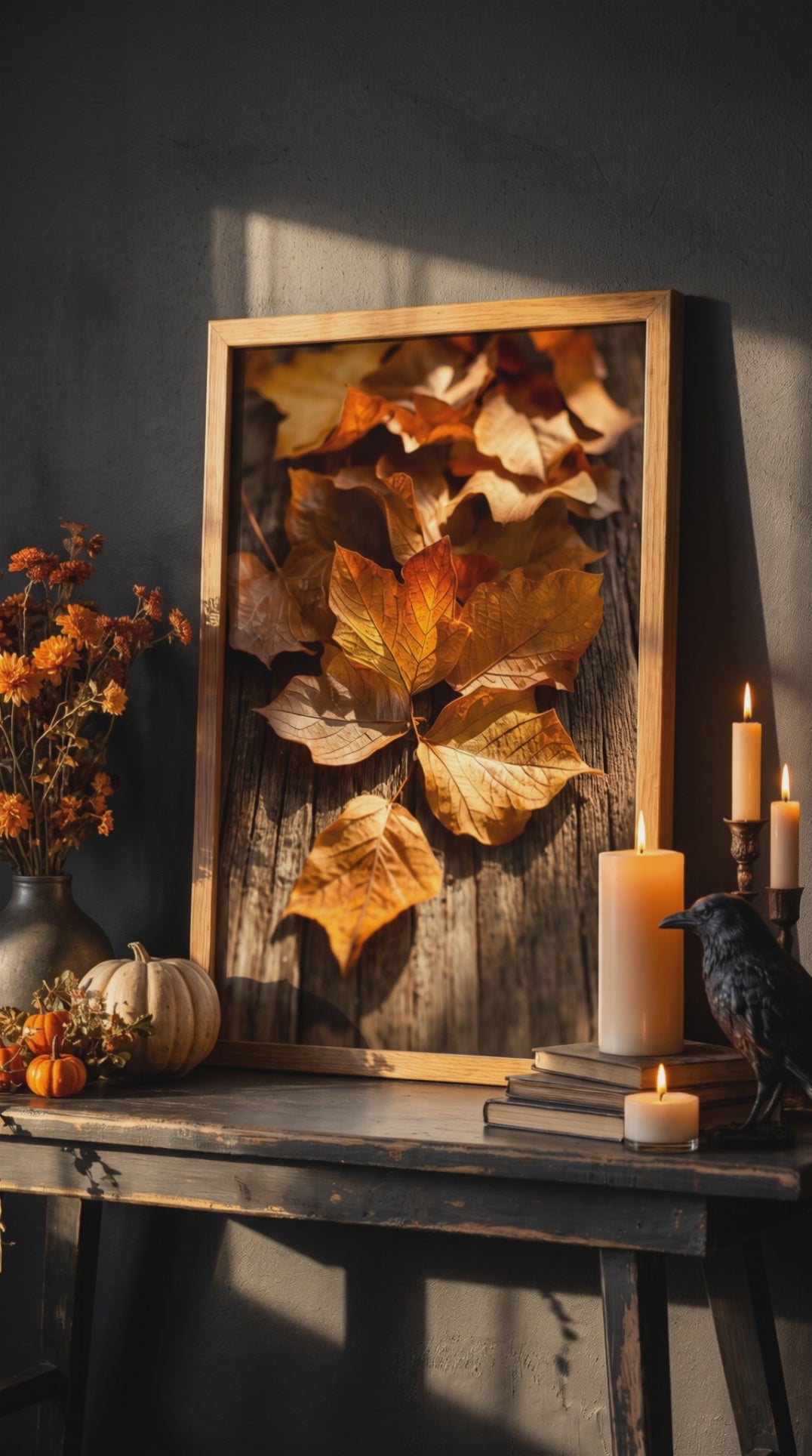 Autumn Leaves Framed Print: Golden Fall Decor A4-A2