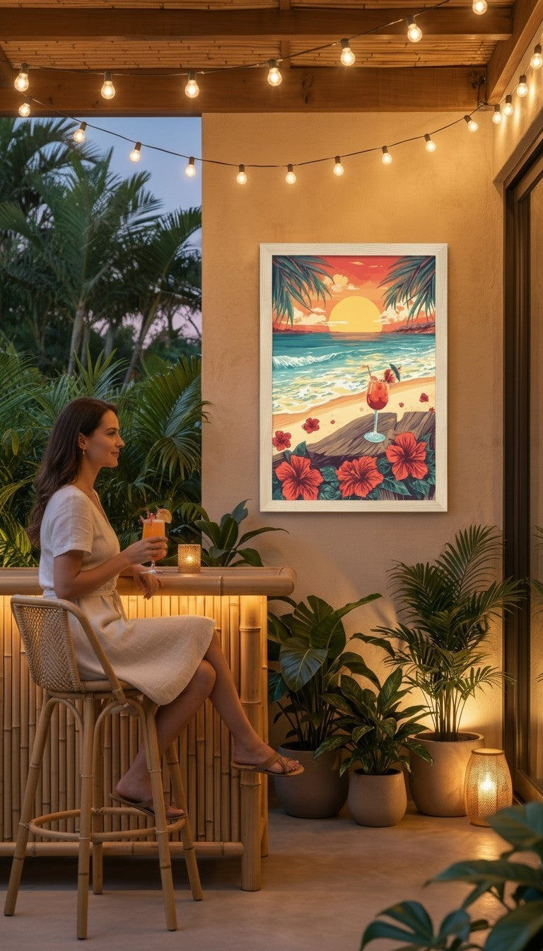 Tropical Beach Sunset Framed Print: Hawaiian Wall Art A4-A2
