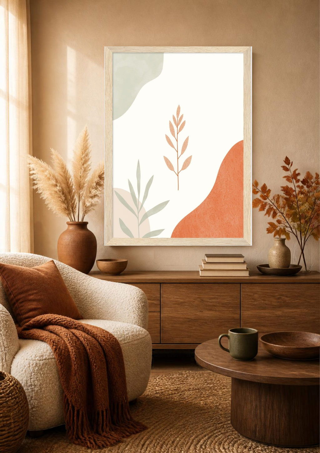 Boho Leaves Framed Print: Modern Minimalist Wall Art A4-A2