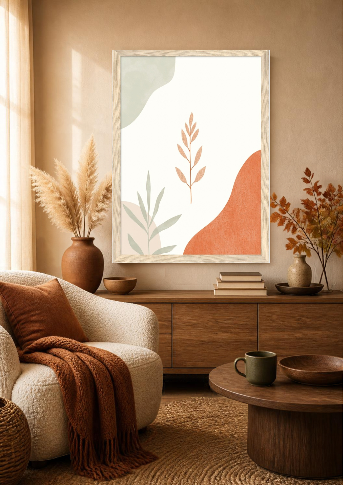Boho Leaves Framed Print: Modern Minimalist Wall Art A4-A2