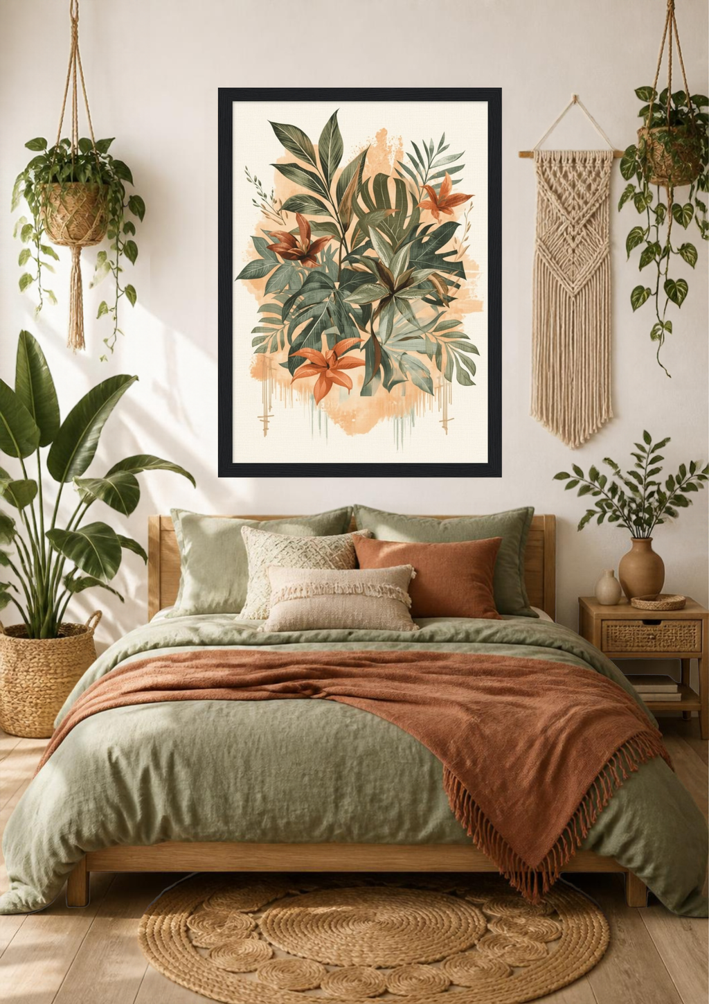 Boho Floral Framed Print: Botanical Wall Art A4 A3 A2