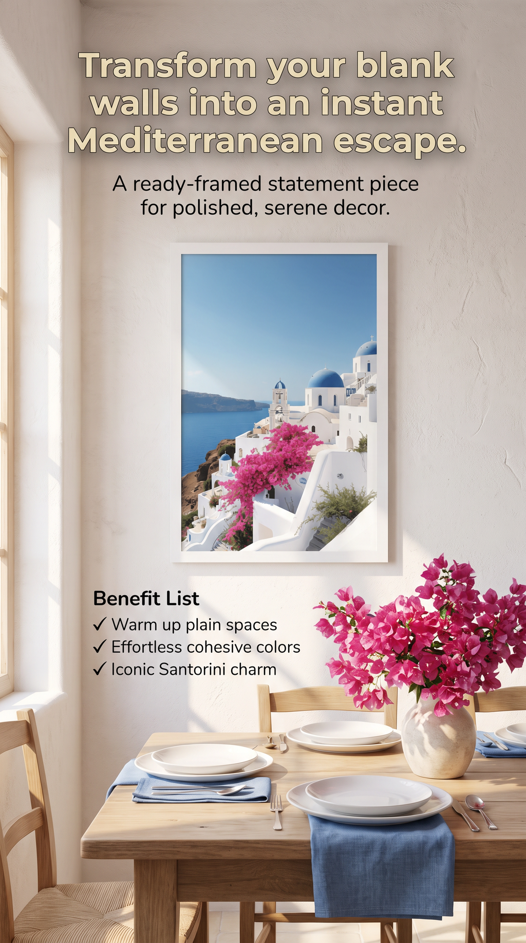 Santorini Greek Island Framed Print: Blue Domes Wall Art A4-A2