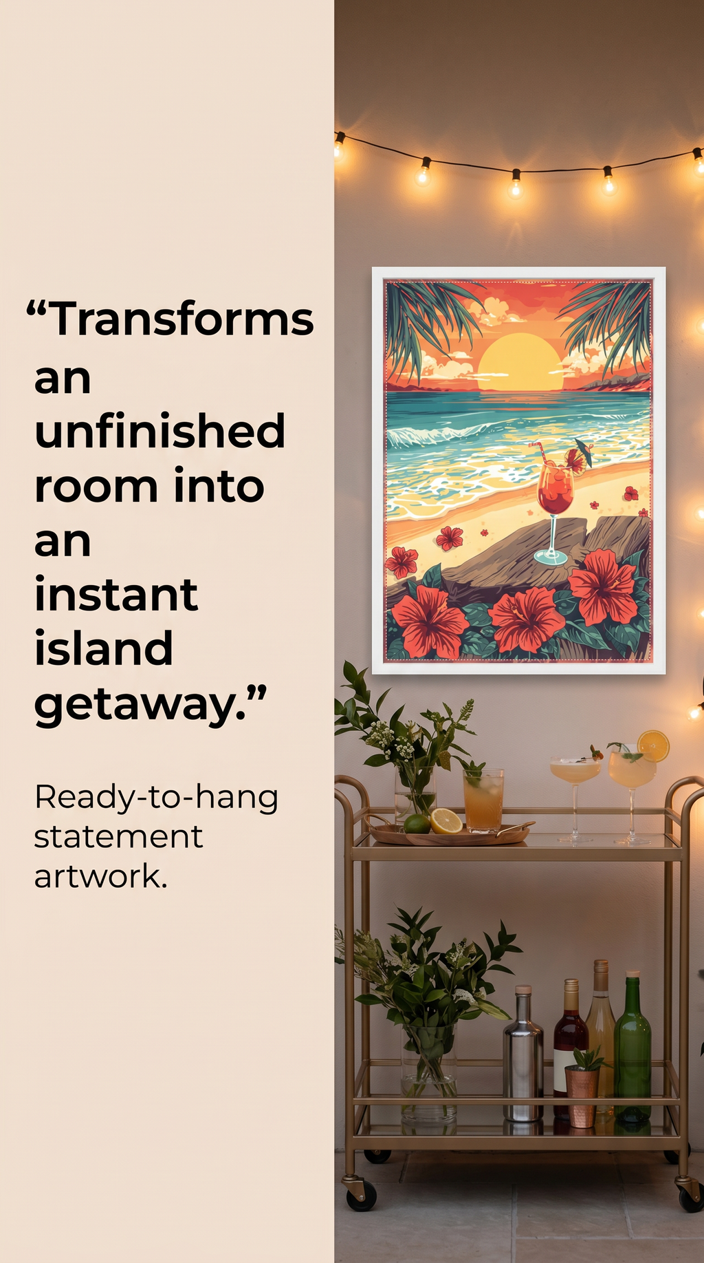 Tropical Beach Sunset Framed Print: Hawaiian Wall Art A4-A2