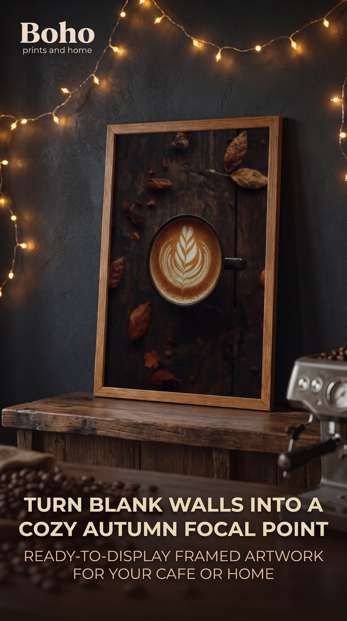 Autumn Latte Art Framed Poster: Coffee Cafe Wall Decor A4-A2