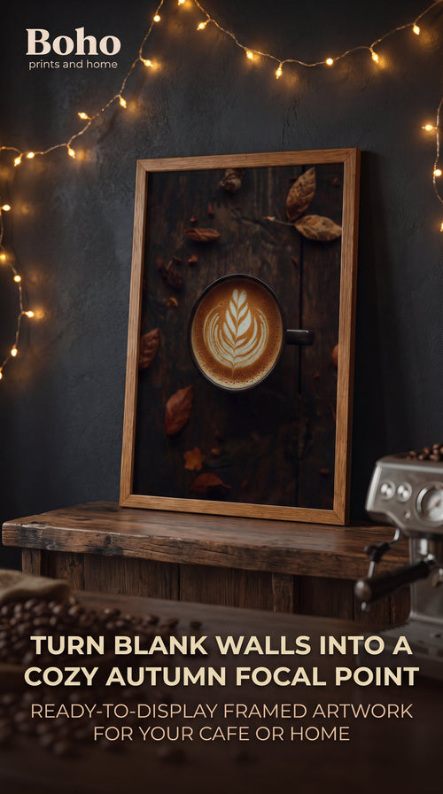 Autumn Latte Art Framed Poster: Coffee Cafe Wall Decor A4-A2