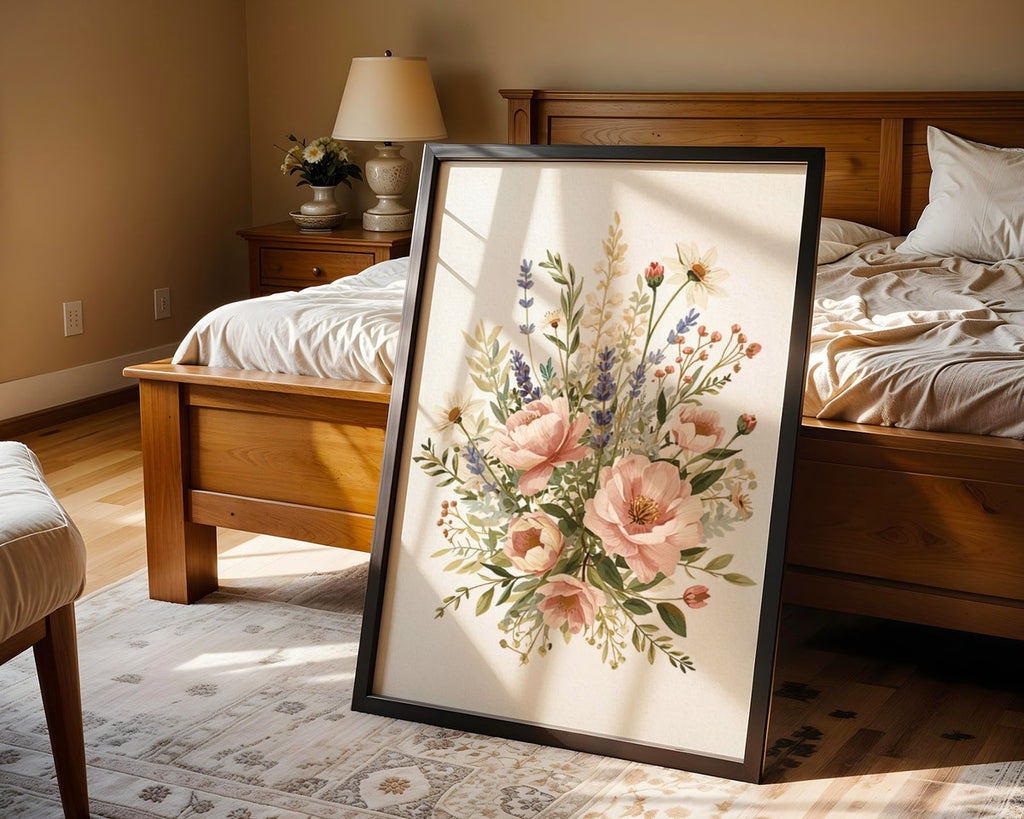 Floral Botanical Wall Art Print: Pink Roses Lavender A2 A3