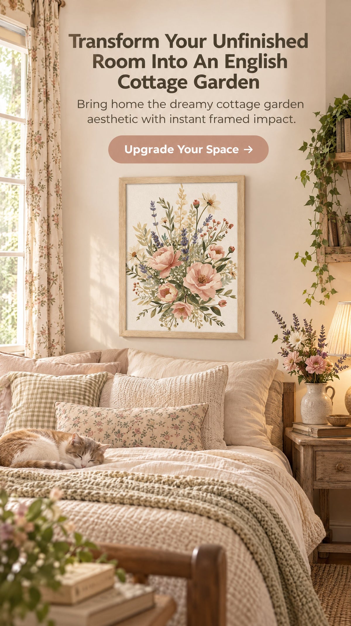 Boho Floral Framed Print: English Cottage Garden Wall Art