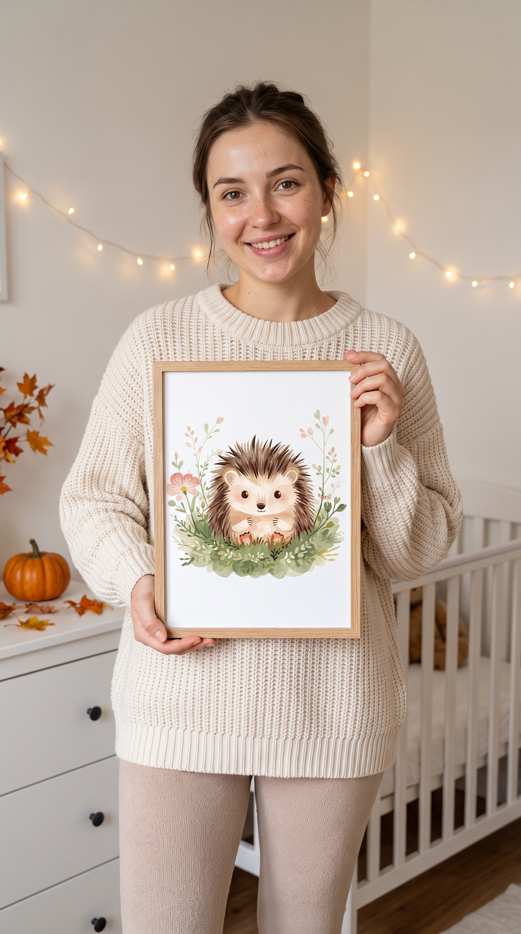 Hedgehog Framed Print: Nursery Wall Art with Wildflowers A4-A2
