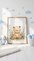 Baby Bear Woodland Framed Print: Nursery Wall Art A2-A4