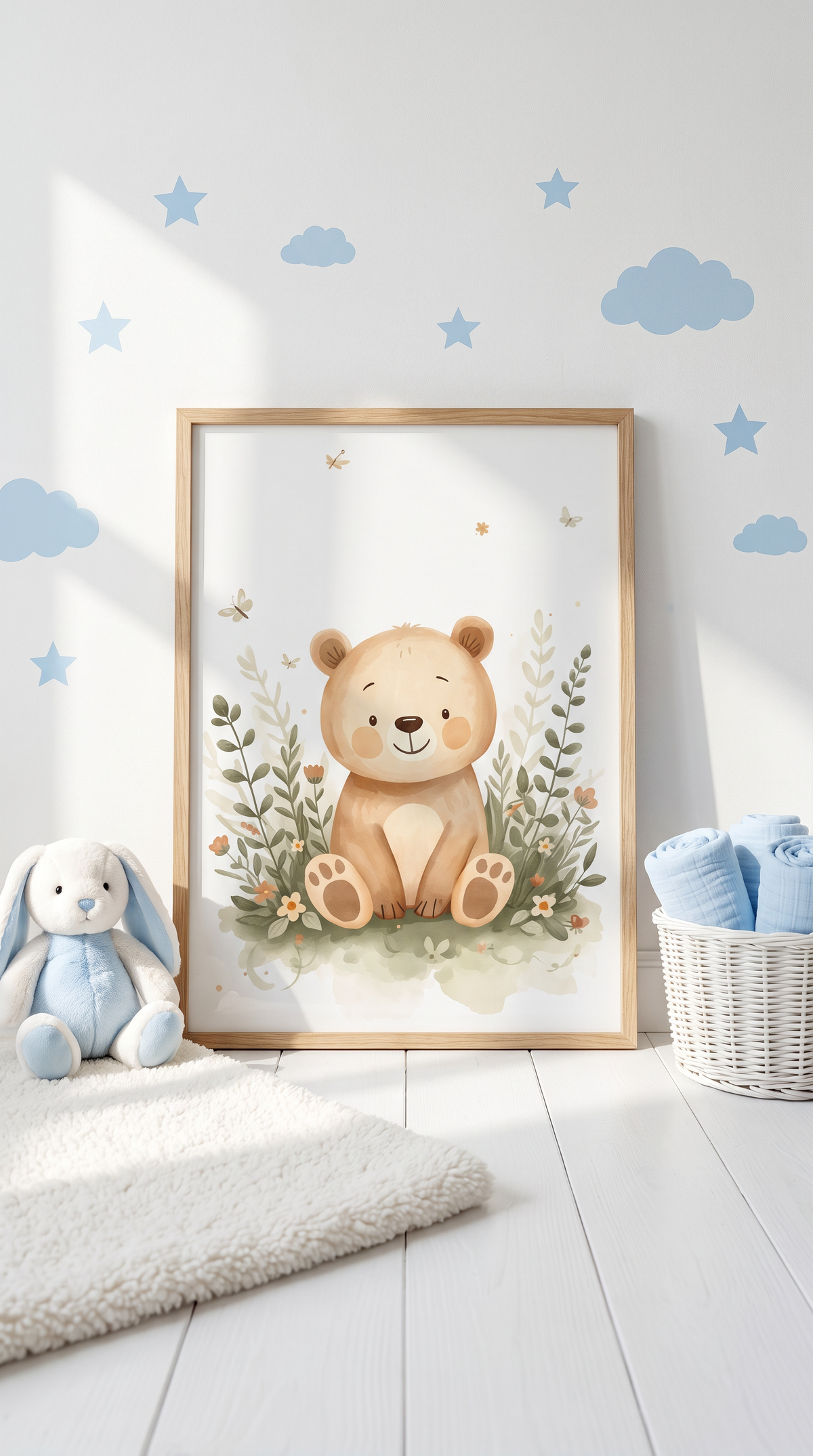 Baby Bear Woodland Framed Print: Nursery Wall Art A2-A4