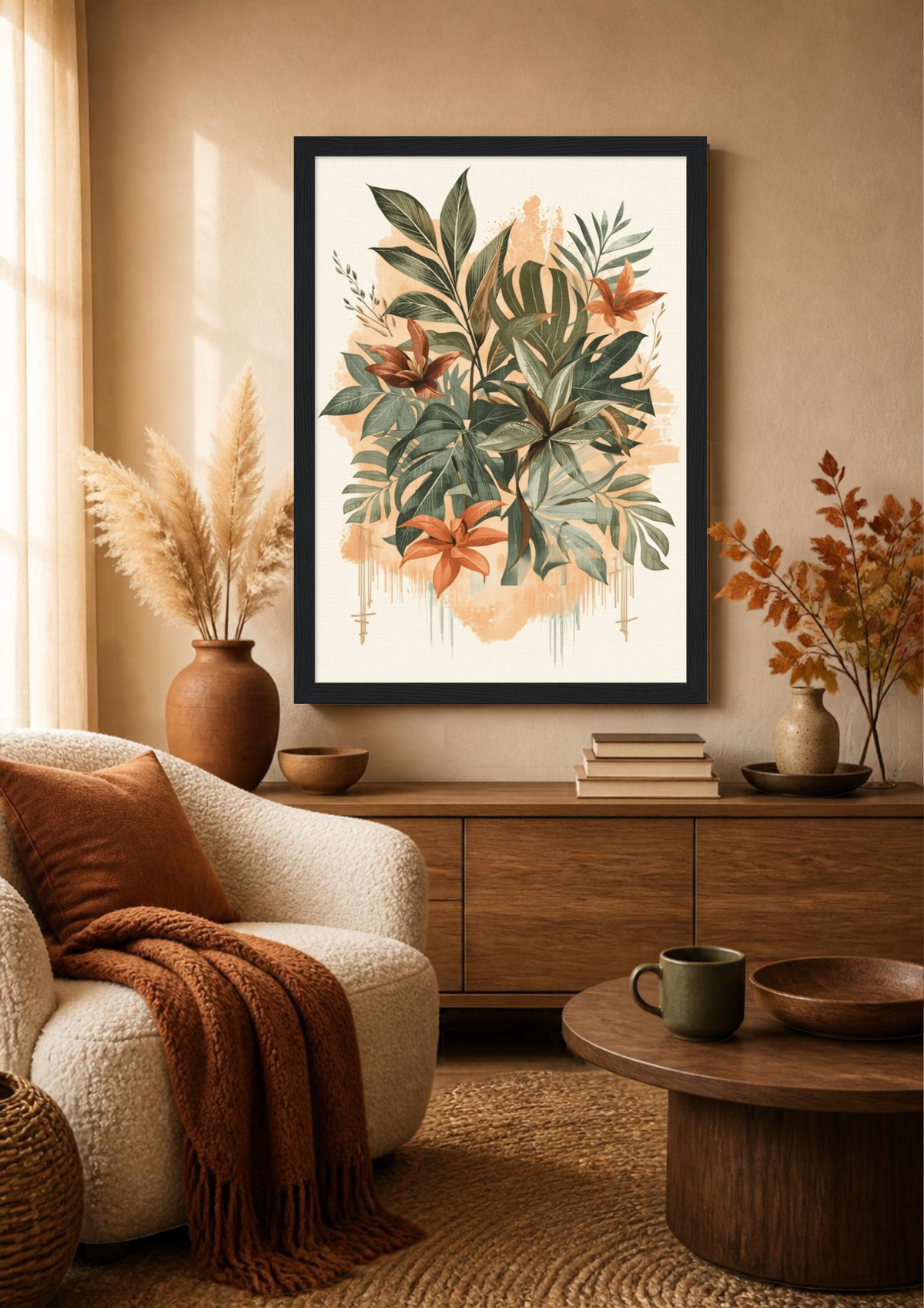 Boho Floral Framed Print: Botanical Wall Art A4 A3 A2