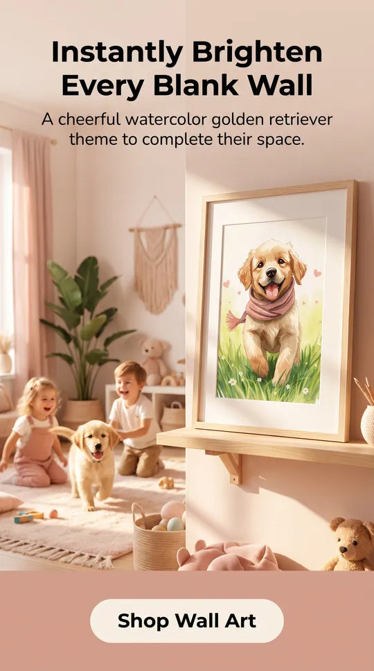 Happy Golden Retriever Nursery Framed Print: A4 A3 A2