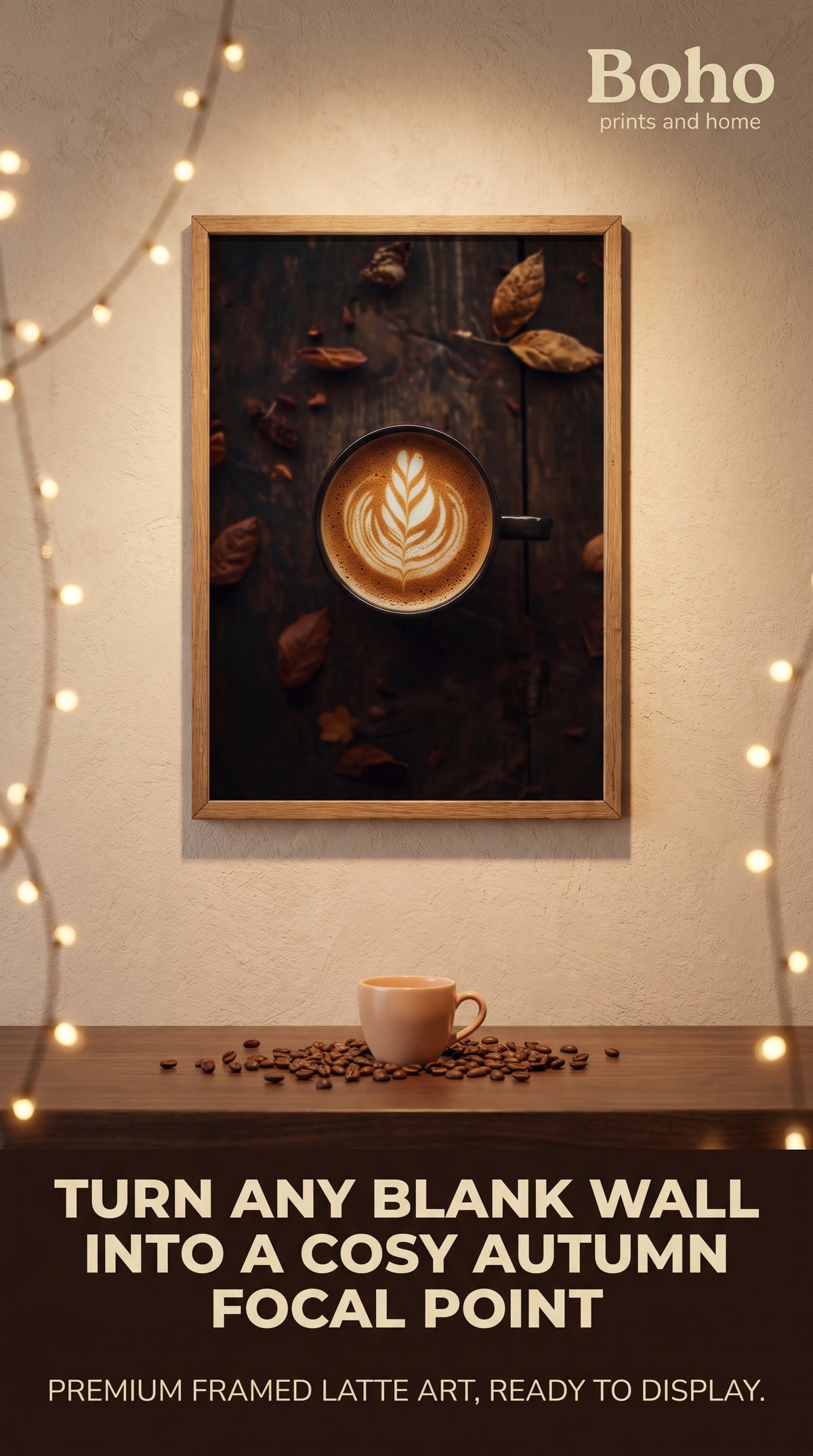 Autumn Latte Art Framed Poster: Coffee Cafe Wall Decor A4-A2